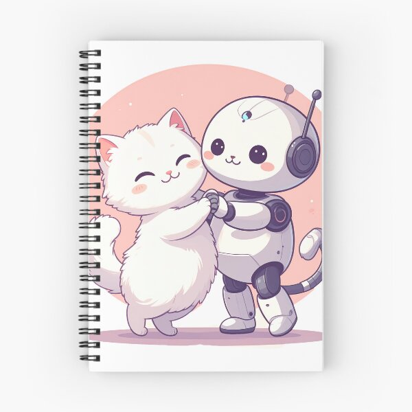 Item preview, Happy White Cat and Robot Vacuum Dancing and Laughing – Cute Minimal Illustration designed and sold by OksArtStudio.