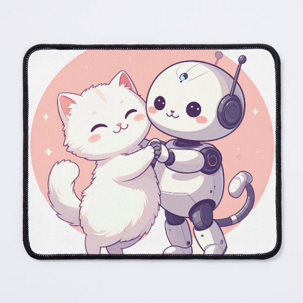 Item preview, Happy White Cat and Robot Vacuum Dancing and Laughing – Cute Minimal Illustration designed and sold by OksArtStudio.