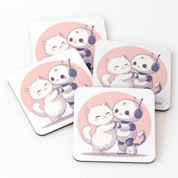 Item preview, Happy White Cat and Robot Vacuum Dancing and Laughing – Cute Minimal Illustration designed and sold by OksArtStudio.