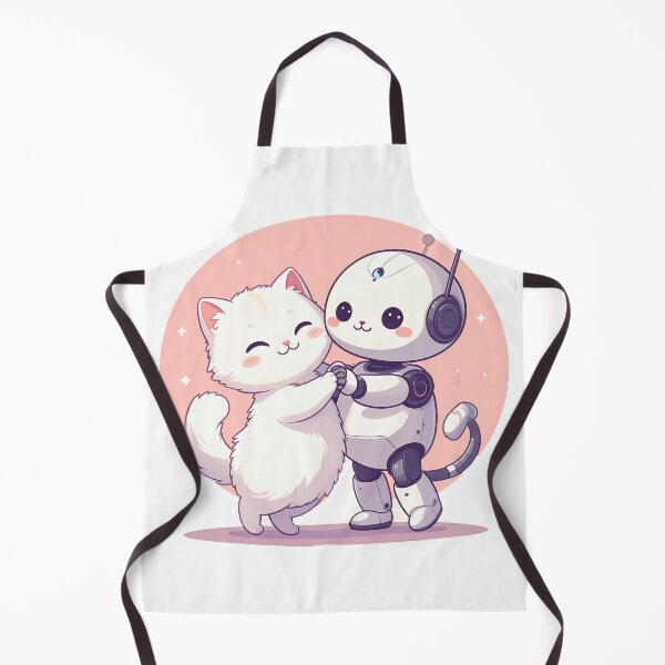 Item preview, Happy White Cat and Robot Vacuum Dancing and Laughing – Cute Minimal Illustration designed and sold by OksArtStudio.