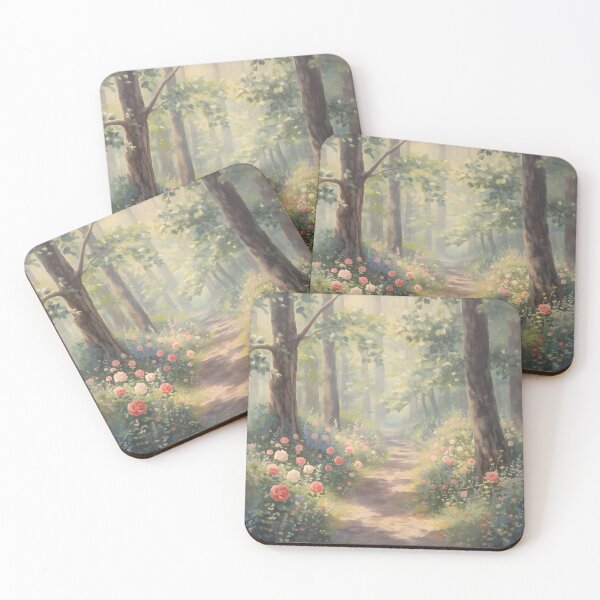 Item preview, Camellia Forest Path Painting | Pastel Japanese Woodland designed and sold by Niyonadesigns.