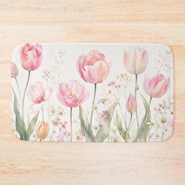 Item preview, Pink Watercolor Tulips and Wildflower Meadow designed and sold by Panom Suavichien.