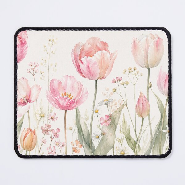 Item preview, Pink Watercolor Tulips and Wildflower Meadow designed and sold by Panom Suavichien.