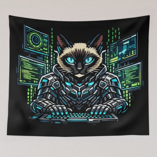 Item preview, Hacker Cat Protocol Cyberpunk Siamese AI Hacker designed and sold by Thaivi Design.