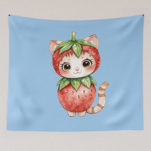 Item preview, Cute little strawberry cat in kawaii style designed and sold by uunaa.