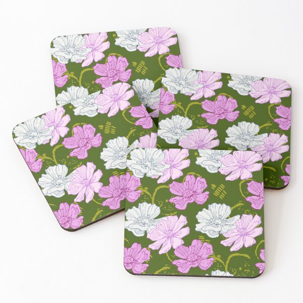 Item preview, Vibrant Pink Anemone Floral Pattern Olive Green designed and sold by AMS.