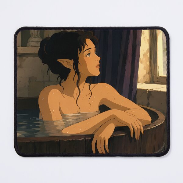 Item preview, Elf Bathhouse Serenity – Fantasy Anime Elf Girl Art designed and sold by Hollow Moon Studios..