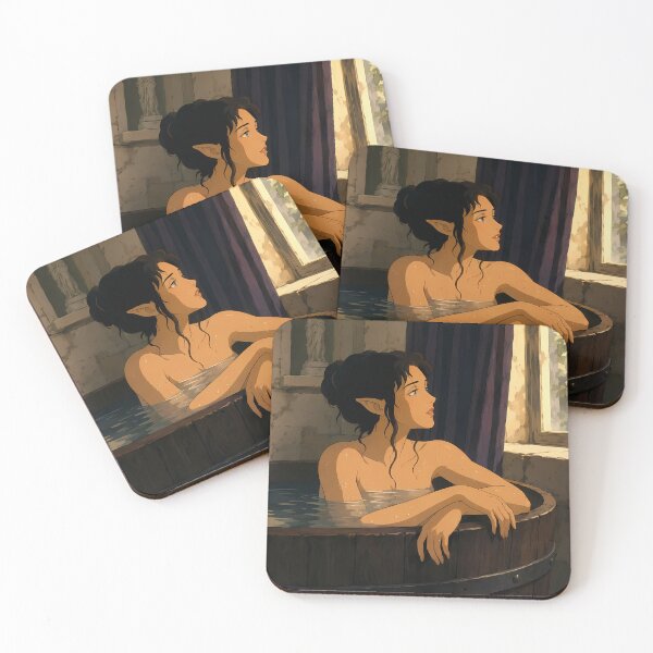 Item preview, Elf Bathhouse Serenity – Fantasy Anime Elf Girl Art designed and sold by  Hollow Moon Studios..