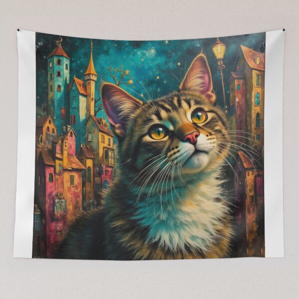 Item preview, Magical Night Cat Village designed and sold by Beyond The Canvas.