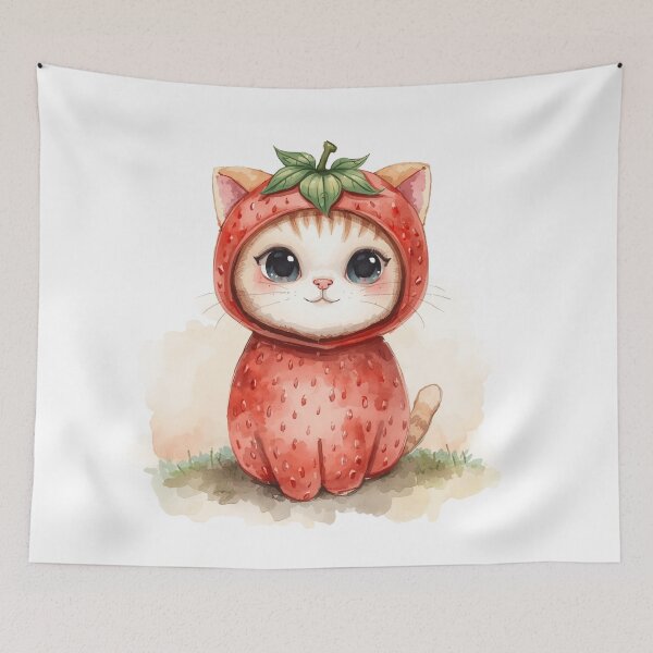 Item preview, Cute little strawberry cat in kawaii style designed and sold by uunaa.