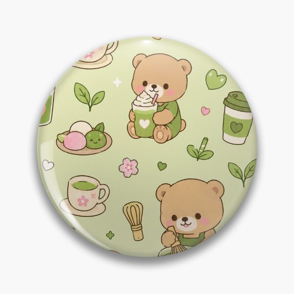 Item preview, Cute Teddy Bear Matcha Tea Kawaii Pattern designed and sold by Soft Berry Studio.
