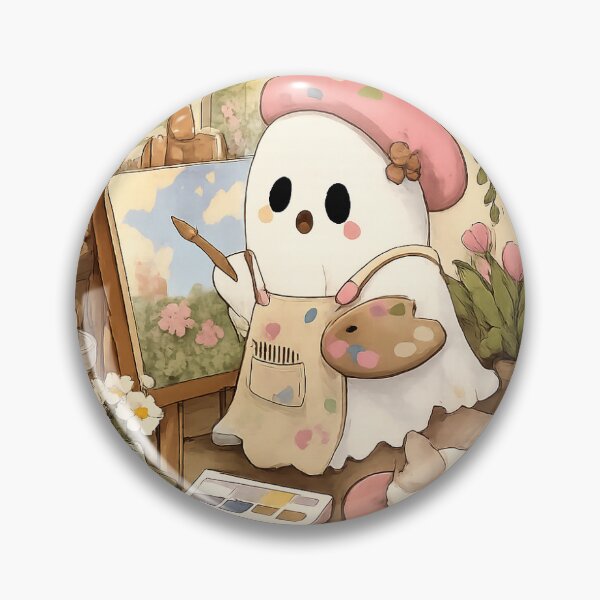 Item preview, Kawaii Ghost Painter in Cozy Art Studio | Cute Artist Sticker for Creatives designed and sold by NorthernDk_art .