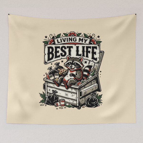 Item preview, Living My Best Life Raccoon Dumpster Tattoo Flash Graphic — Funny Dark Humor Sarcastic  designed and sold by SkTee2k.