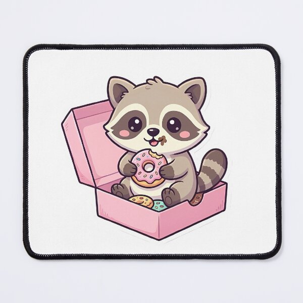 Item preview, Cute Kawaii Baby Raccoon Eating Donut in Box designed and sold by YALLABUY.