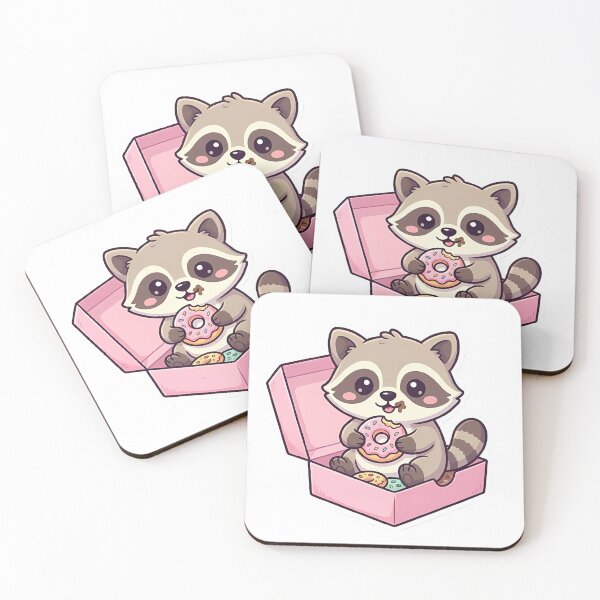 Item preview, Cute Kawaii Baby Raccoon Eating Donut in Box designed and sold by YALLABUY.