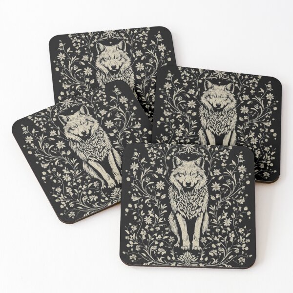Item preview, Floral Wolf, Boho Animal, Vintage Folk Art, Botanical Wildlife designed and sold by toongstudio.