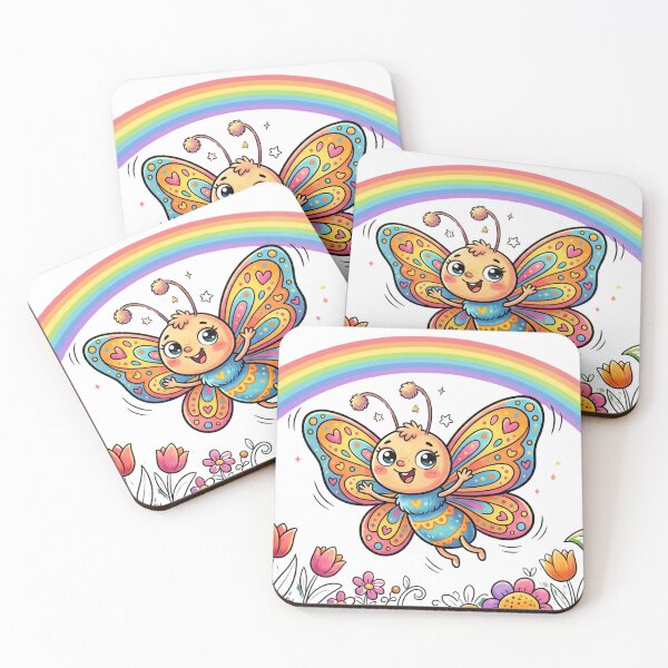 Item preview, Cute Butterfly Rainbow Colorful Hearts Meadow Watercolor Art designed and sold by DH-ArtLab.