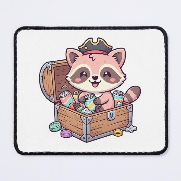Item preview, Cute Kawaii Pirate Raccoon with Shiny Treasure Chest designed and sold by YALLABUY.