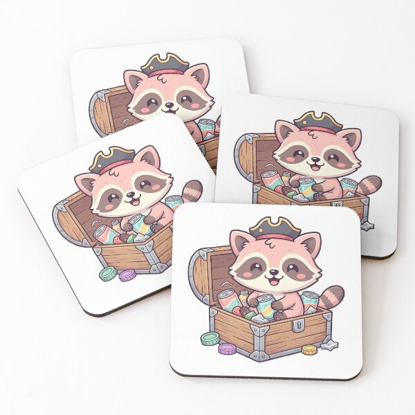 Item preview, Cute Kawaii Pirate Raccoon with Shiny Treasure Chest designed and sold by YALLABUY.