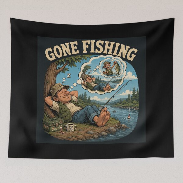 Item preview, Gone Fishing – Funny Dream‑Within‑a‑Dream Cartoon designed and sold by Snedsdigital.