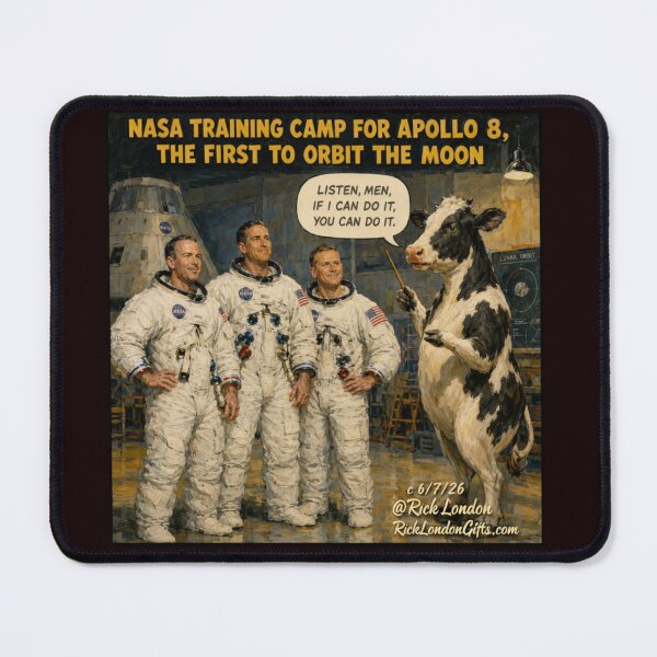 Item preview, Apollo 8 Cow Trainer – Retro NASA Space Humor Cartoon designed and sold by Rick London Gifts.
