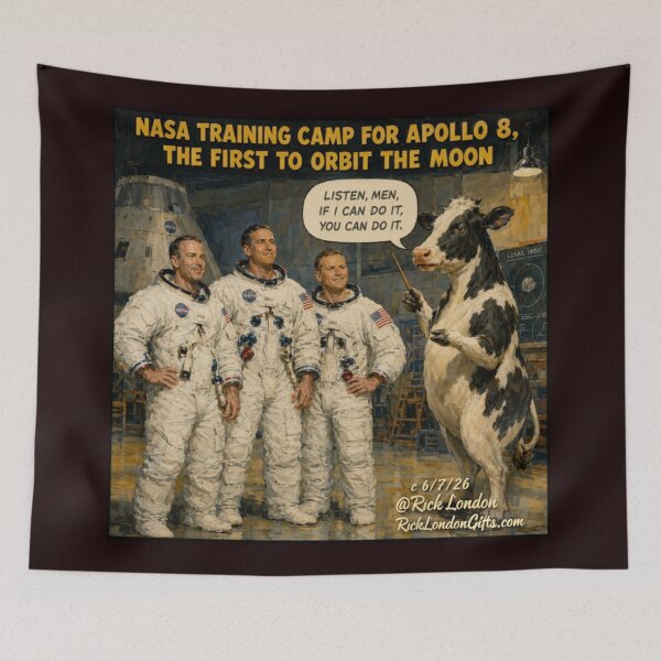 Item preview, Apollo 8 Cow Trainer – Retro NASA Space Humor Cartoon designed and sold by Rick London Gifts.