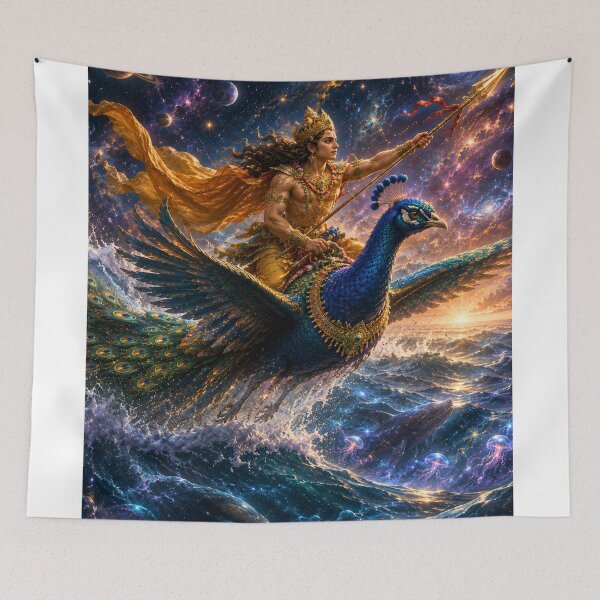 Item preview, Ganesha Wisdom Series: Kartikeya Crossing the Cosmic Oceans | Murugan's Universal Race | Hindu Fantasy Art designed and sold by Homyar.