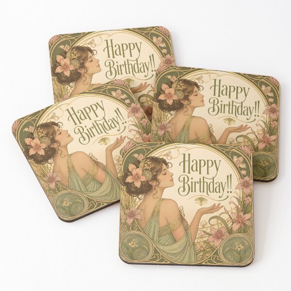 Artikelvorschau, Art Nouveau Floral Birthday Illustration entworfen und verkauft von Clockwork and Bloom.