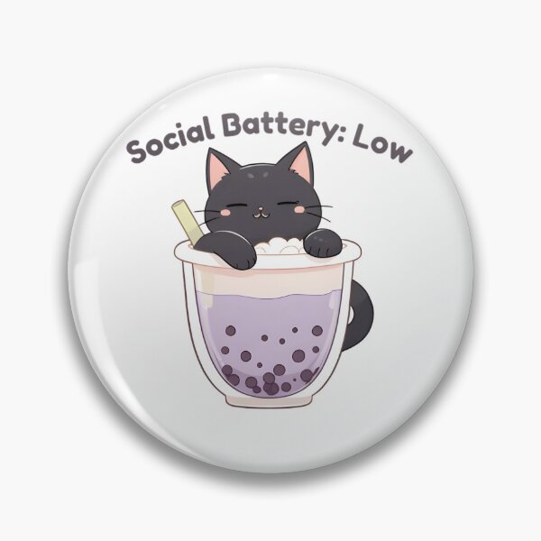 Item preview, Social Battery Low Black Cat Boba Tea designed and sold by tommysworks.