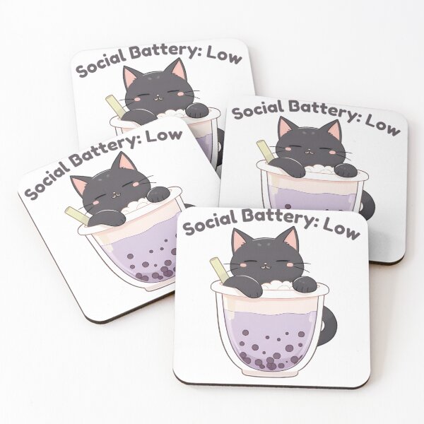 Item preview, Social Battery Low Black Cat Boba Tea designed and sold by tommysworks.
