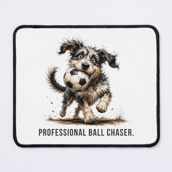 Item preview, Professional Ball Chaser – Football Scruffy Dog Illustration designed and sold by PAPIRO SIGLO XXI.