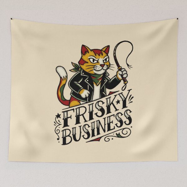 Item preview, Frisky Business Cat Leather Jacket Whip Tattoo Flash Graphic — Funny Adult Humor Attitude Streetwear  designed and sold by SkTee2k.