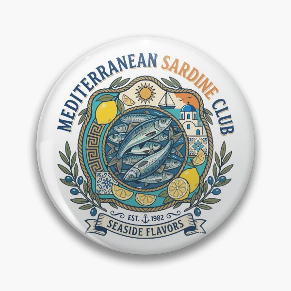 Item preview, Mediterranean Sardine Club - Vintage Seaside Flavors Badge designed and sold by angelisart.
