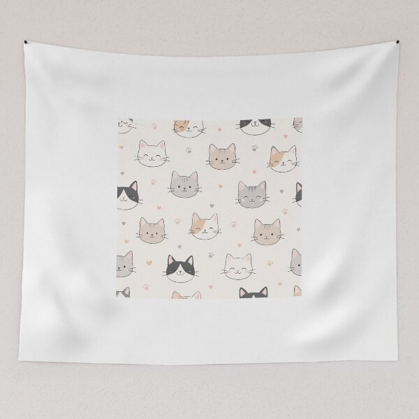 Item preview, Cute Cat Faces Seamless Pattern designed and sold by ubeyeart.