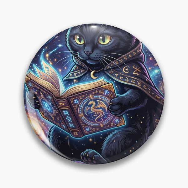 Item preview, Cosmic Black Cat Reading Magic Spellbook T-Shirt Design designed and sold by MERAKISL.