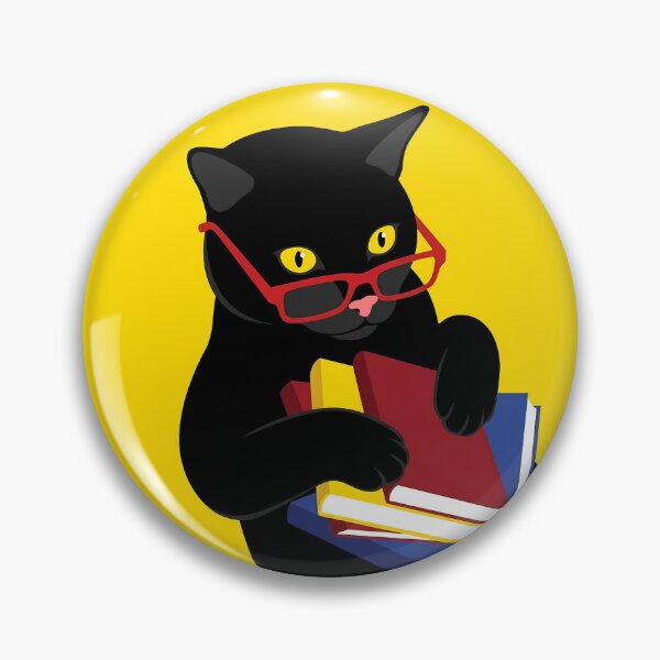 Item preview, Black cat reading book sticker illustration in bold yellow pop art style bookworm gift designed and sold by littleluckystuf.