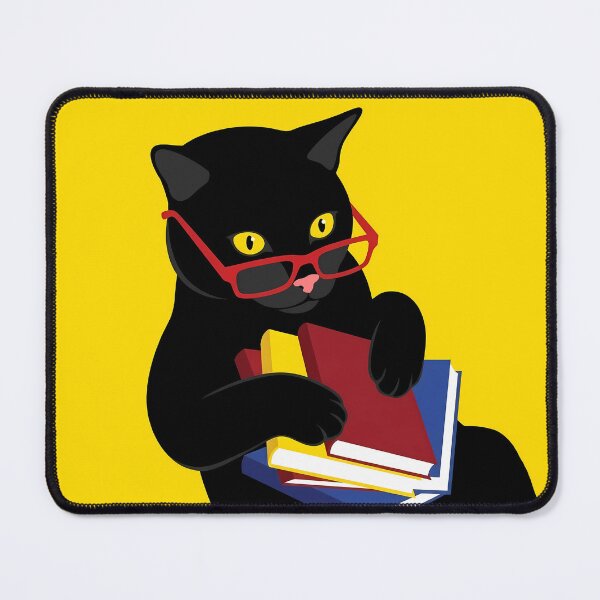 Item preview, Black cat reading book sticker illustration in bold yellow pop art style bookworm gift designed and sold by littleluckystuf.