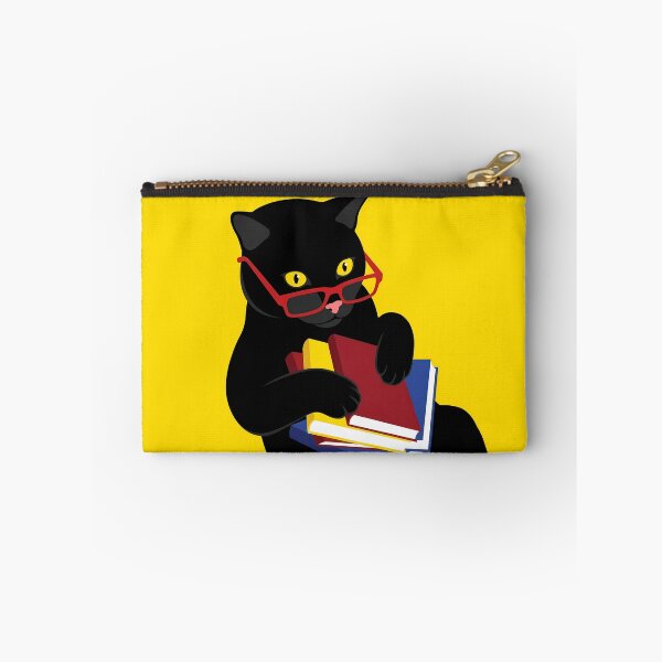 Item preview, Black cat reading book sticker illustration in bold yellow pop art style bookworm gift designed and sold by littleluckystuf.