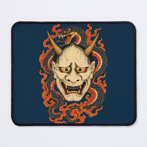Item preview, Hannya Mask Japanese Demon - Snake & Flames Ukiyo-e Woodblock Art designed and sold by Planthem.