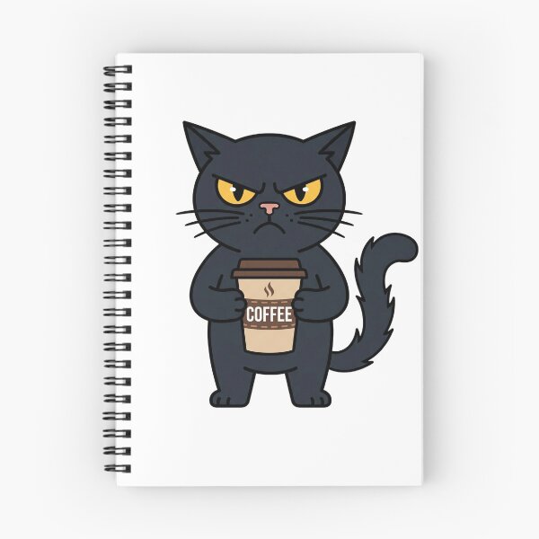 Item preview, Grumpy Black Cat Holding Coffee Cup | Funny Coffee Lover Cat designed and sold by Rovano.