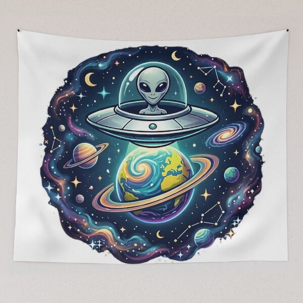 Item preview, Alien Spaceship Over Cosmic Planet designed and sold by AlienJoy.