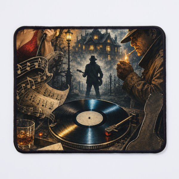 Item preview, Midnight Blues Mystery Vinyl – Noir Jazz Detective Gothic Mansion Wall Art designed and sold by Hookesmode.