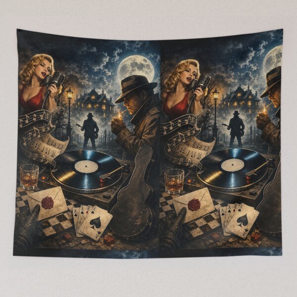 Item preview, Midnight Blues Mystery Vinyl – Noir Jazz Detective Gothic Mansion Wall Art designed and sold by Hookesmode.
