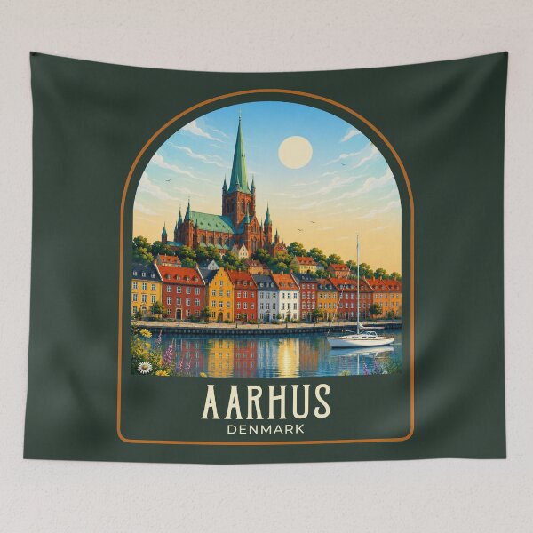 Item preview, Aarhus Vintage Travel Illustration designed and sold by HomeLivingCo.