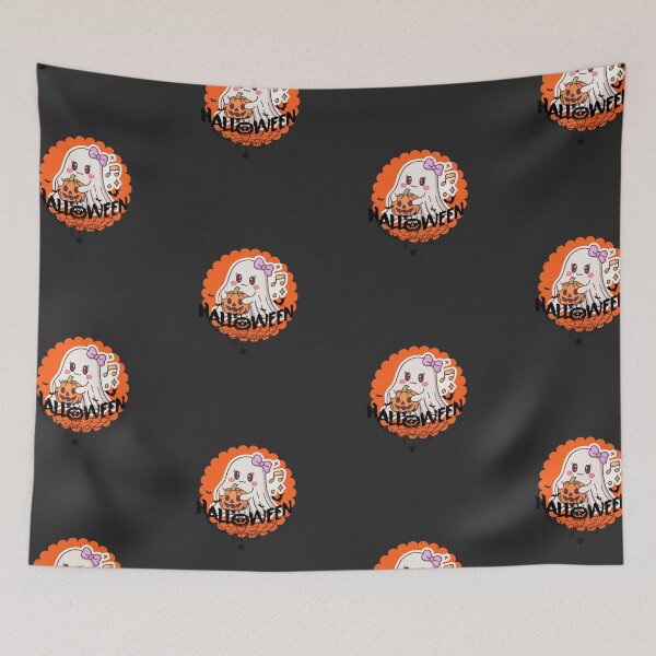 Item preview, Cute Halloween Ghost With Pumpkin-Kawaii Spooky Season Design  designed and sold by Palette _Vibes.