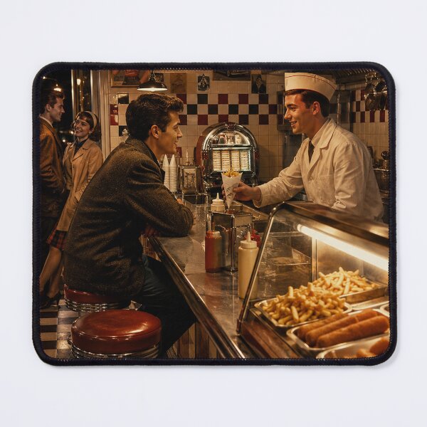 Item preview, 1950s American Diner at Night – Retro Rockabilly Fast Food Wall Art designed and sold by Hookesmode.