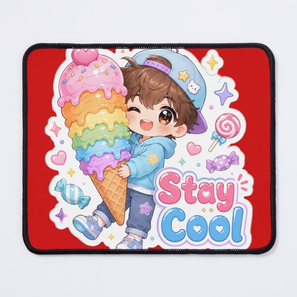 Item preview, Stay Cool Cute Kawaii Chibi Boy Rainbow Ice Cream Sticker | Anime Summer Aesthetic designed and sold by Sidra digital art 8277237.