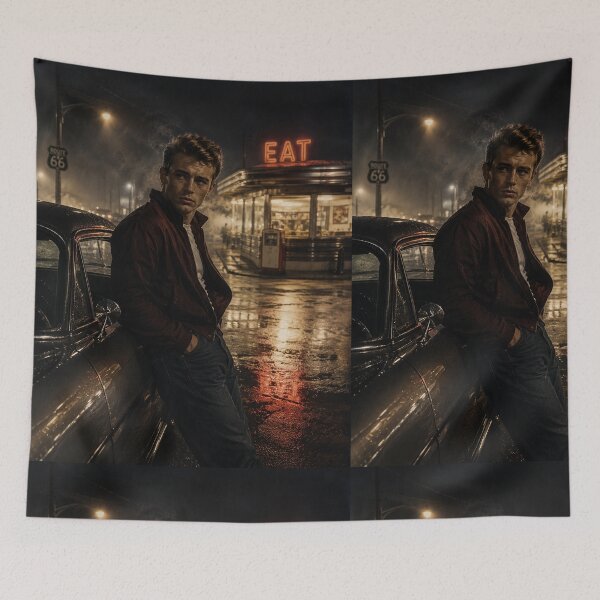 Item preview, Rebel on Route 66 – Vintage Americana Diner Night Wall Art designed and sold by Hookesmode.