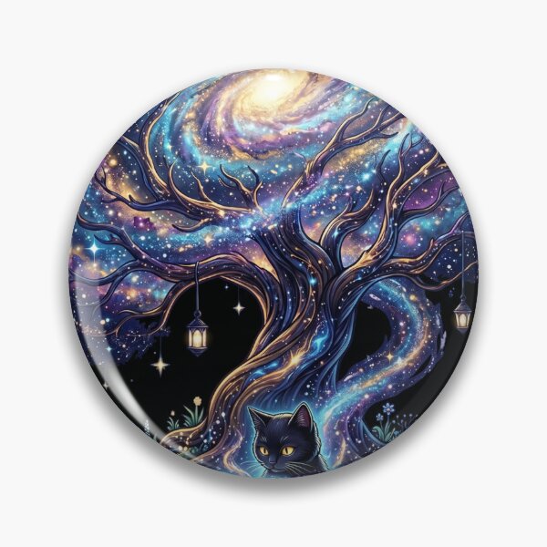 Item preview, Black Cat Reading Beneath Galaxy Tree Fantasy T-Shirt designed and sold by MERAKISL.
