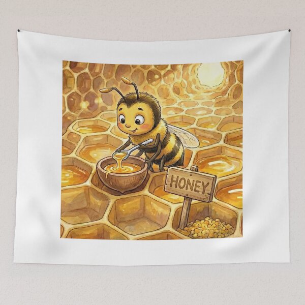 Item preview, Cute Honey Bee Inside Beehive Mixing Sweet Honey Watercolor Art designed and sold by DH-ArtLab.